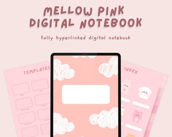 Cute Pink Digital Notebook, Hyperlinked Goodnotes Notebook, Kawaii Notebook with tabs, Cute Notetaking Templates, Planner and Journaling