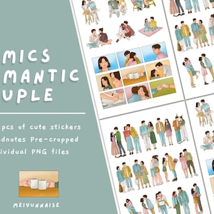 Comics Romantic Couple Stickers, Korean Cute Digital Stickers, Notepapers Stickers,Romantic Stickers, Valentines Stickers,Goodnotes Stickers