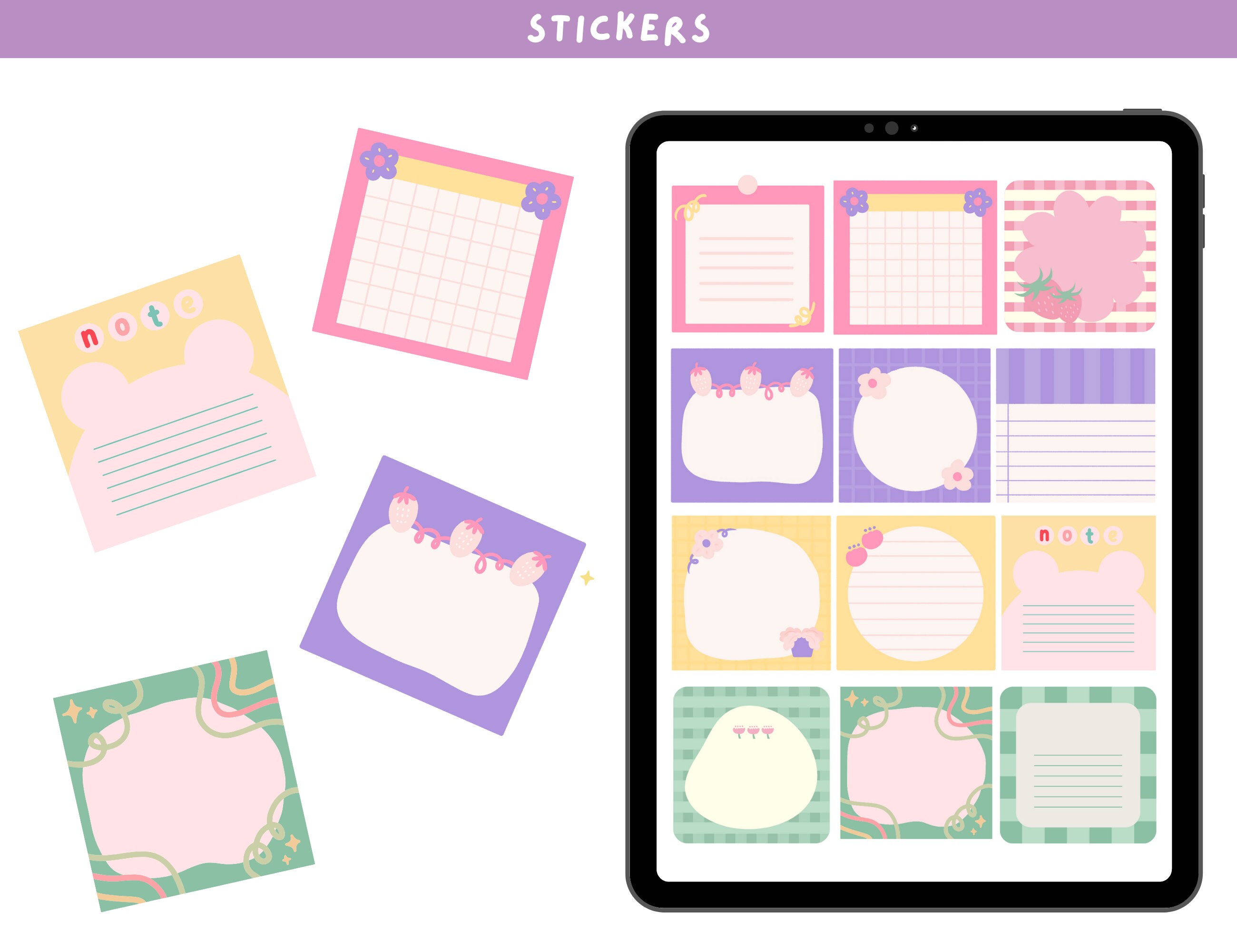 Playful Vivid Notes Stickers, Cute Digital Stickers, Colorful Notes ...