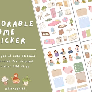 Adorables pegatinas para el hogar, lindas pegatinas estéticas / elementos esenciales para estudiantes, pegatinas para la escuela, conjunto de pegatinas Kawaii, lindo conjunto de pegatinas, Goodnotes