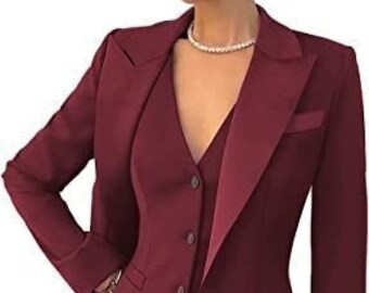 Burgundy Wedding Women 3 Suit Set Tuxedo Prom Blazer and Pant Bridesmaid Suit Jacket Women's Formal Clothing