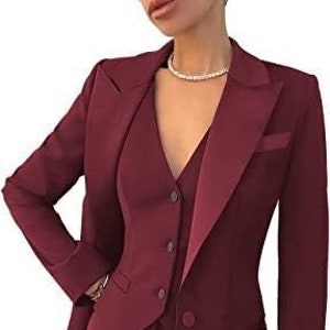 Burgundy Wedding Women 3 Suit Set Tuxedo Prom Blazer and Pant Bridesmaid Suit Jacket Women's Clothing