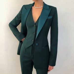 Women Wedding Green 3 piece Suit Set Formal Lesbian Wedding Women's Wedding Clothing Blazer Suits Bridal Pant Plus Size Suit