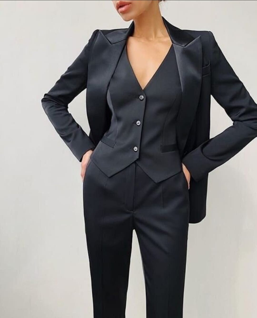 Black Formal Pants Suit With Single Breasted Blazer and Straight Pants ...