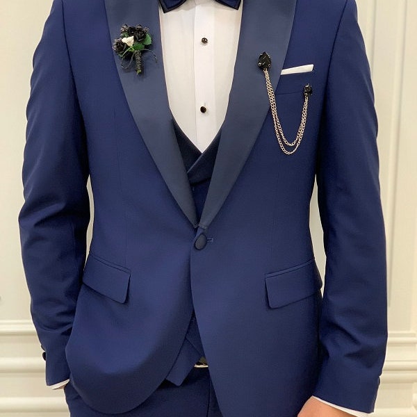 Men's Blue 3 Piece Wedding Suit Set Tuxedo Wedding Indian Formal Groom Party Wear Custom Men's Clothing