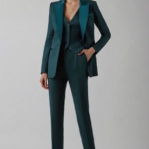 Women Wedding Green 3 piece Suit Set Formal Lesbian Wedding Women's Wedding Clothing Blazer Suits Bridal Pant Plus Size Suit image 3