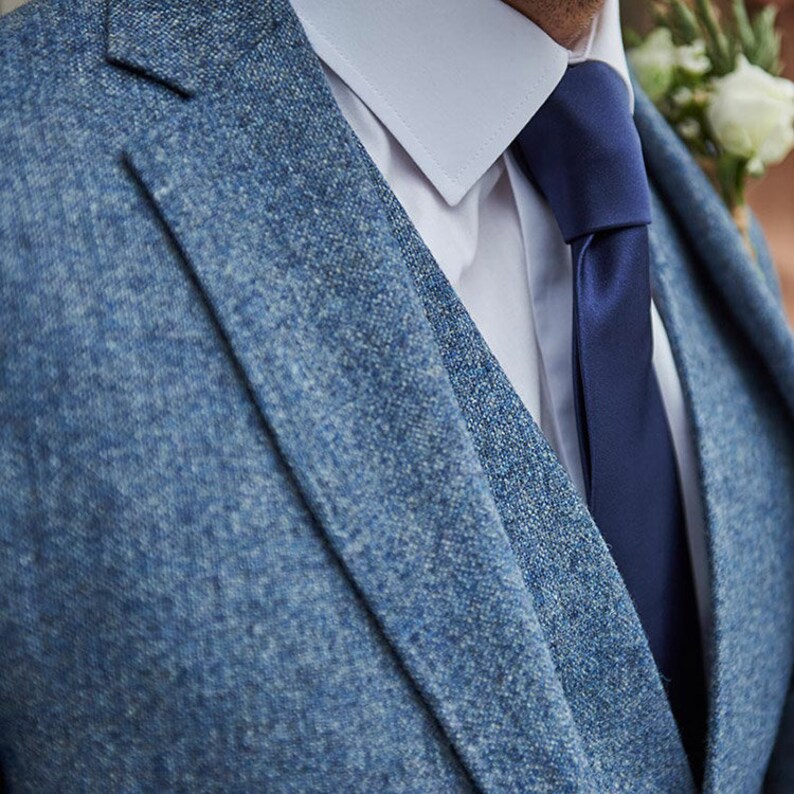 Blue 3 Piece Tweed Suit Men Wool Suit Men Groomsmen Suit Etsy