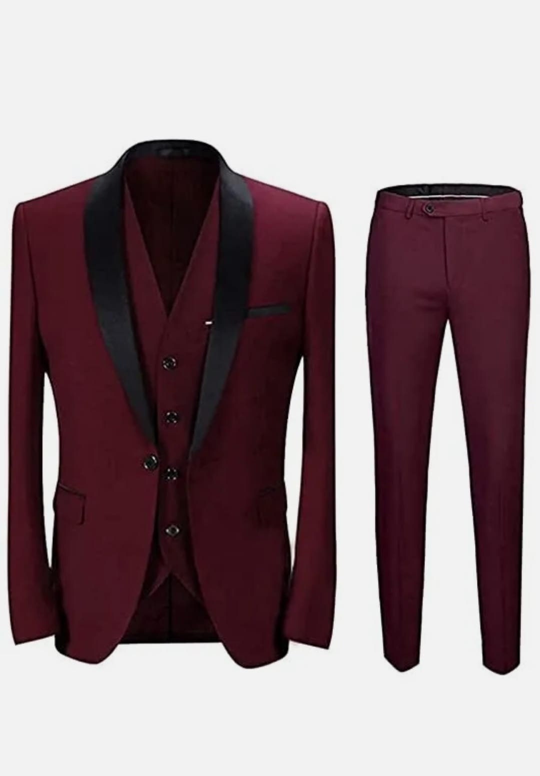 Burgundy Suit for Men Maroon 3 Piece Wedding Tuxedo Jacket Groomsmen ...