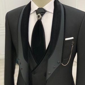 tuxedo suit for menBlack Men's 2 Piece Suits Set Wedding Formal Slim Fit Tuxedo Groomsmen Business Blazer Suits