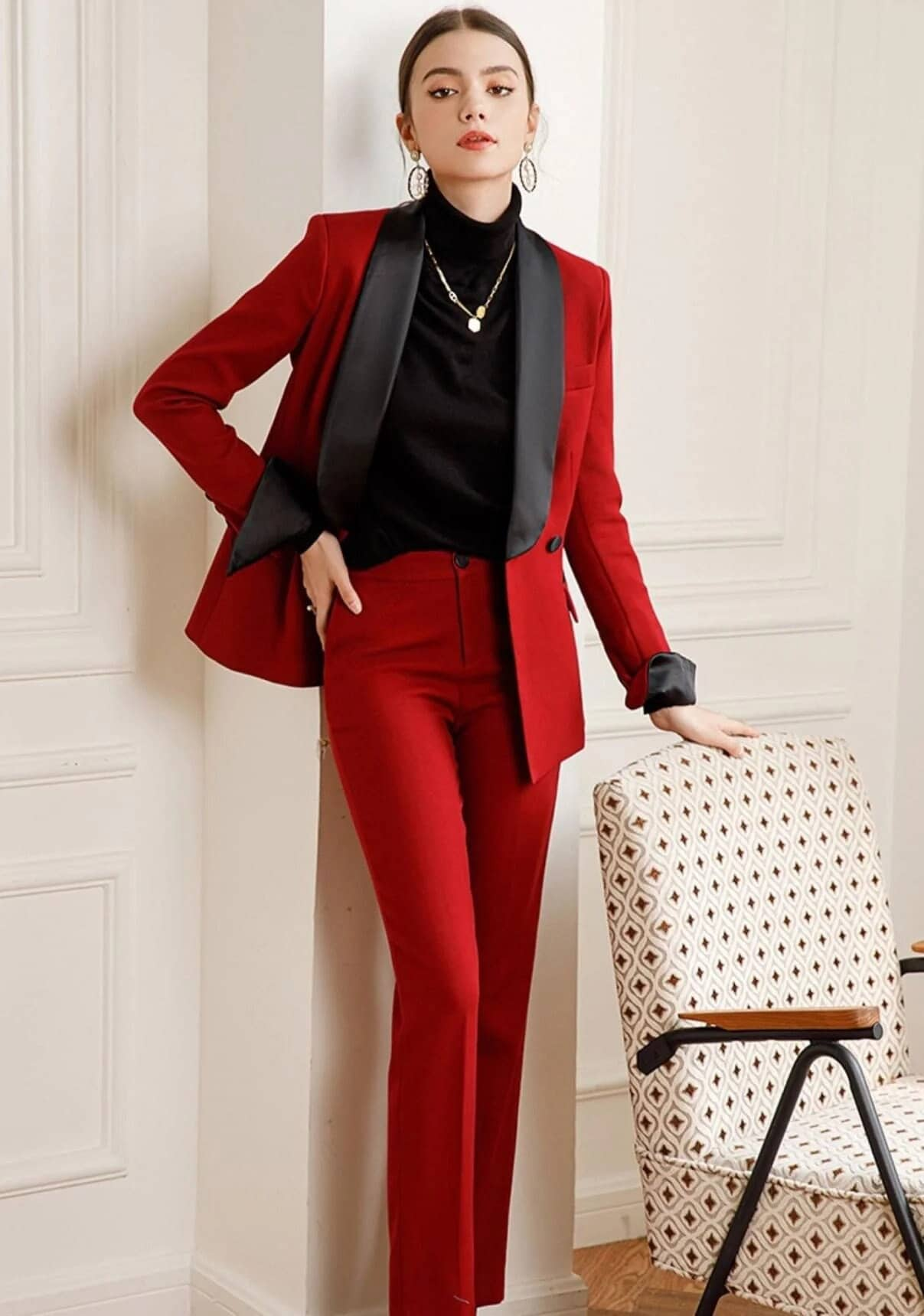 Red Formal Pantsuit for Women, Red Pants Suit for Office, Business