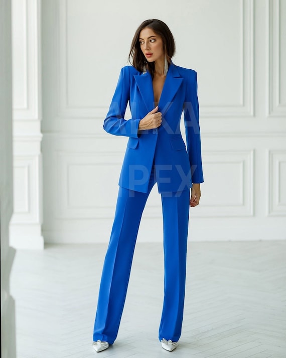 Blue Women 3 Piece Suit Set Plus Size Tuxedo Prom 1920s Blazer Dress  Bridesmaid Women's Clothing 