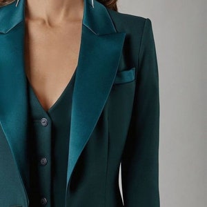 Women Wedding Green 3 piece Suit Set Formal Lesbian Wedding Women's Wedding Clothing Blazer Suits Bridal Pant Plus Size Suit image 5