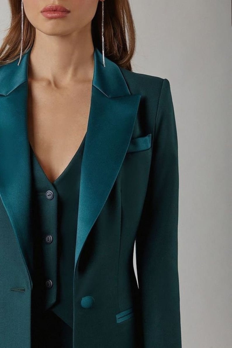 Women Wedding Green 3 piece Suit Set Formal Lesbian Wedding Women's Wedding Clothing Blazer Suits Bridal Pant Plus Size Suit image 5