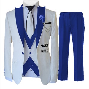 Royal Blue Men's 3 Piece Wedding Suit Set Groomsmen Businessmen Tuxedo Suit Jacket For Men