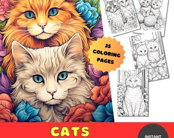 Libro para colorear de gatos Meow-tastic / Apto para adultos y niños / 35 páginas / PDF imprimible / Descarga instantánea