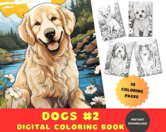 Adorable Dogs #2 Coloring Book | Relaxing Activity for Adults & Kids | 30 Pages | Instant Download | Printable PDF
