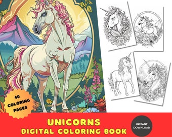 Fantasy Unicorns Coloring Book | 40 pages | Adults & Children | Instant Download | Printable PDF