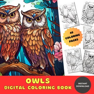 Whimsical Owls Coloring Book - Fun for All Ages! 40 Pages - Instant Download PDF