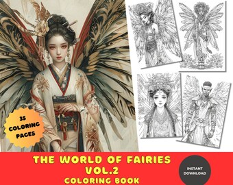 The World of Fairies VOL.2 Coloring Book |  Adults & Children Coloring Pages | 35 Printable Pages | Instant Download | PDF | Grayscale