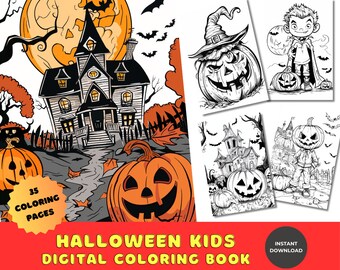 Kids Halloween Coloring Book | 35 Pages | Printable Download | Adults & Children | Instant Download | Printable PDF