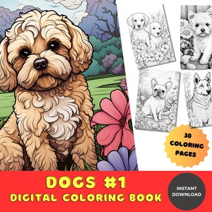 Adorable Dogs #1 Coloring Book | Relaxing Activity for Adults & Kids | 30 Pages | Instant Download | Printable PDF