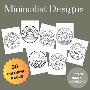 Minimalist Coloring Book, 40 Pages | Portrait & Landscape Designs | Instant Download for Kids and Adults | Printable PDF