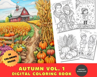 Libro para colorear Naturaleza otoñal Vol. 1 / Descarga imprimible / Adultos y niños / Descarga instantánea / PDF imprimible