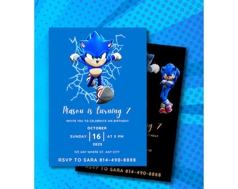 Sonic Birthday Invitation: Editable Kids Digital Invite (Canva)