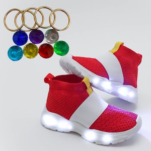 Light Up Sonic Shoes for Kids | Sonic Chaos Emeralds and Power Rings |  LED Sonic the Hedgehog movie sneakers light up for kids sonic gift