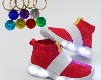 Light Up Sonic Shoes for Kids | Sonic Chaos Emeralds and Power Rings |  LED Sonic the hegdehog movie sneakers light up for kids sonic gift