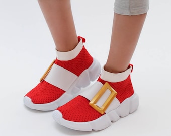 Sonic Shoes for Kids w/ Gold Buckle Design | Sonic Power Sneakers | Toddler Kids Sonic Movie Inspired Shoes | Fast Hedgehog