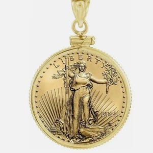 American Eagle Gold Coin Encased in 14k Gold Screw Top Pendant - 1/10 Oz