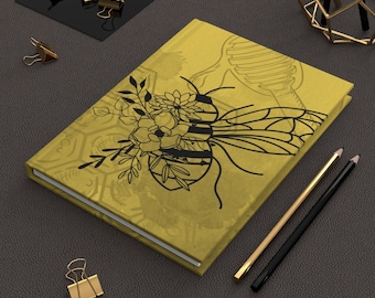 Bumblebee Hardcover Journal | Floral Honeycomb Lined Notebook