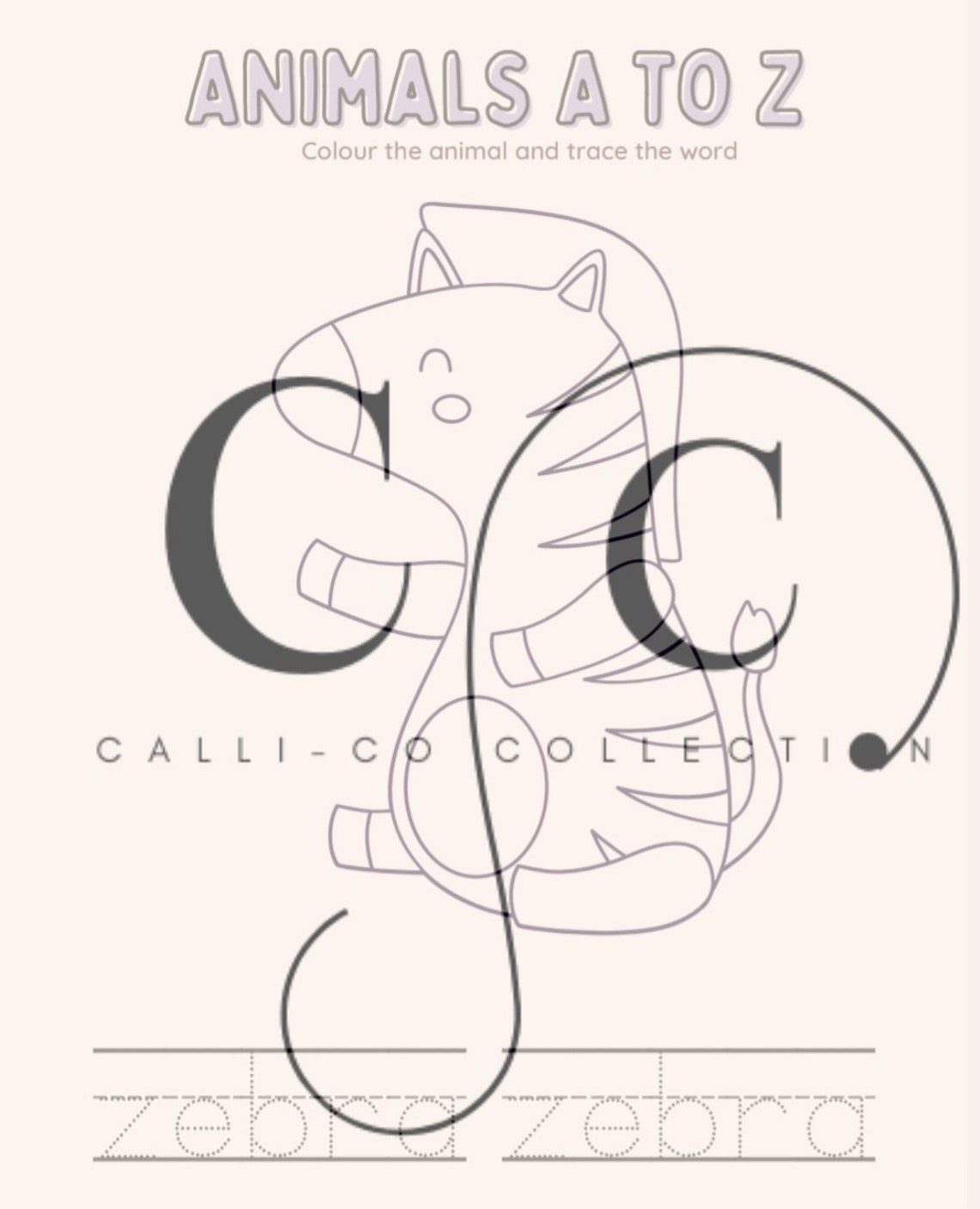 Print Cute Animal A Z Colour and Trace Worksheet / Activity Sheet / 26