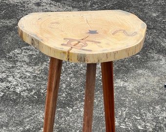 Handcrafted Live Edge Tamarind Wood Corner Table - Natural Wooden Disc with Three Legs - Lightweight & Flat Packed -Rustic Home Decor Accent