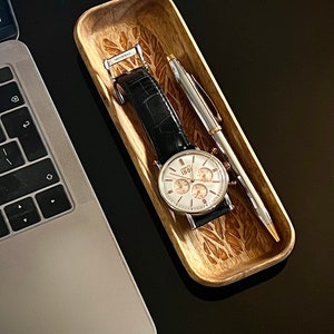 wooden catch all tray for pen and watch can be used a desk organiser at work