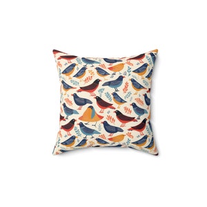 Birds Woodblock Square Pillow