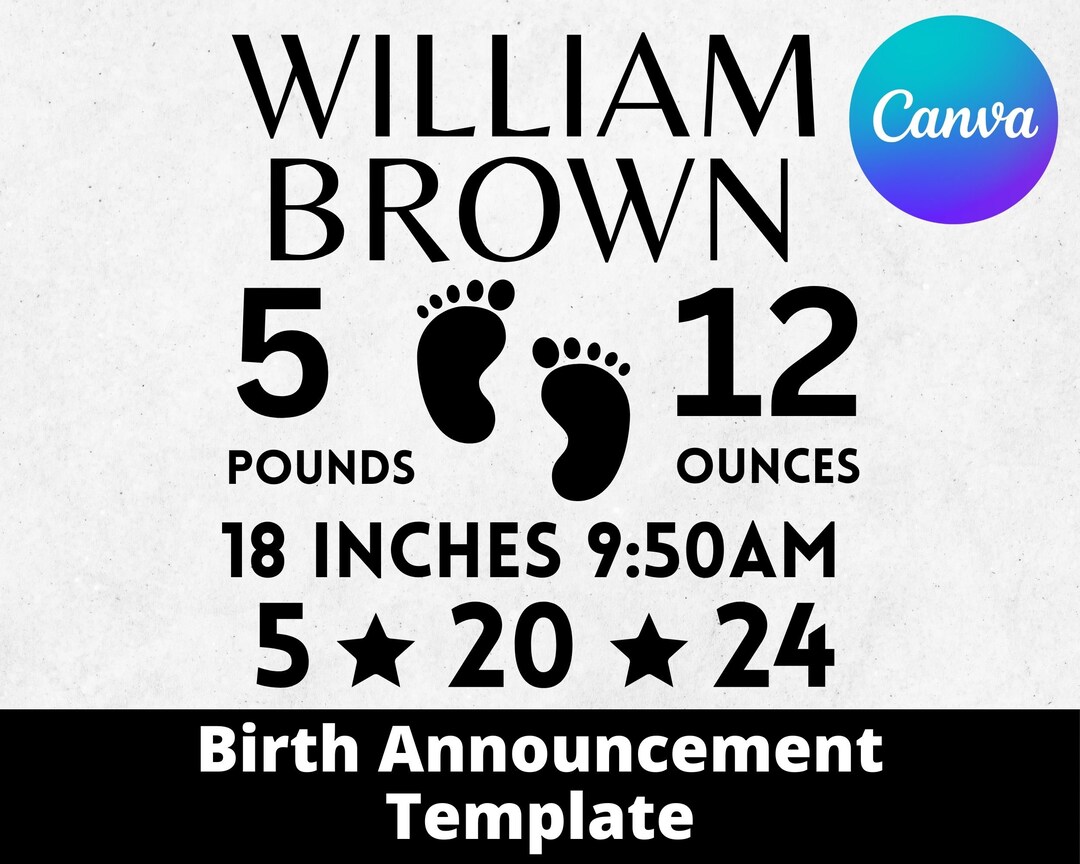 Baby Birth Announcement Template Svg, Free Font, Birth Stats Baby Svg ...