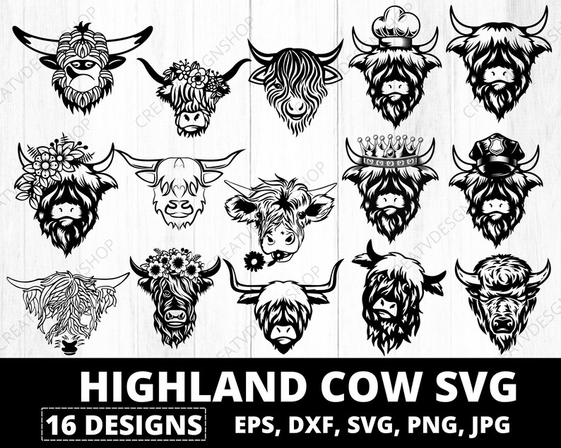 Highland Cow Cuttable Design SVG PNG DXF & Eps, Highland Cow Head Svg