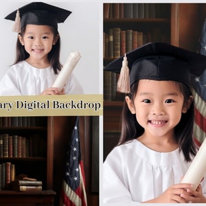 Library With Flag Digital Backdrop, Backdrop Overlays, Photography Background, Studio Portrait, Backdrops, Student, Graduates, Family