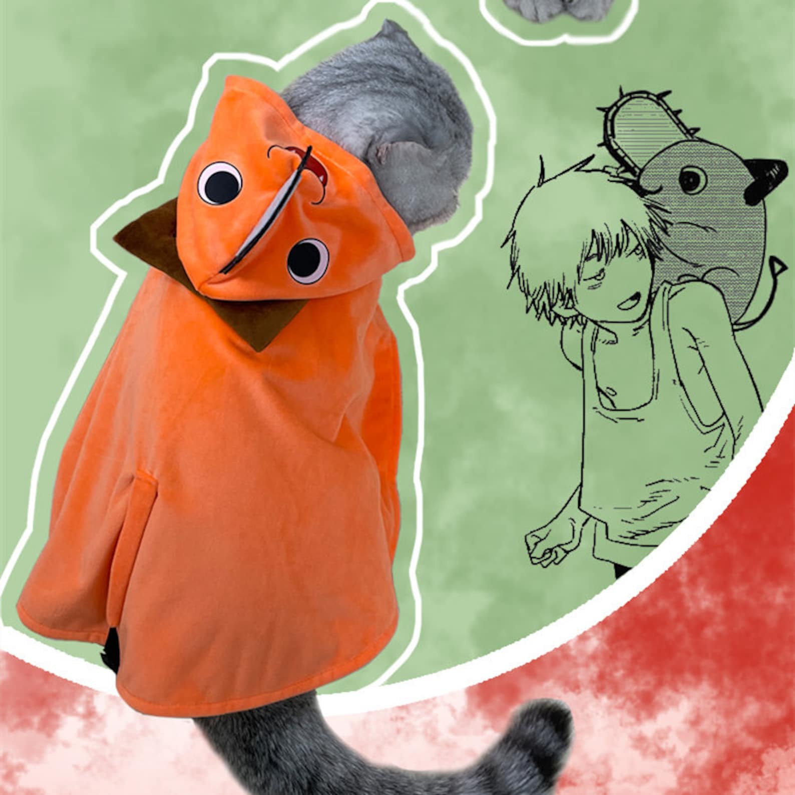 Pet Halloween Costume Chainsaw Man Costume Pochita Clothes Etsy Hong Kong