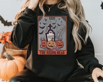 Skeleton Halloween Sweatshirt, Pumpkin Halloween Sweatshirt, Spooky Season Sweatshirt, Fall Shirts for Women, Skeleton Tarot Card Shirt