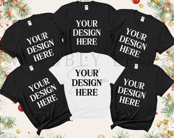 Julmodell Gildan 64000 flera familjejult-t-shirts platt lay Modell familjet-t-shirtmodell Gildan grupp jul barn t-shirtmodell