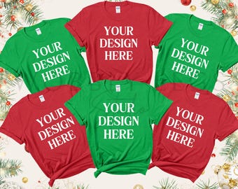 Julmodell Gildan 64000 flera familjejult-t-shirts platt lay Modell familjet-t-shirtmodell Gildan grupp jul barn t-shirtmodell