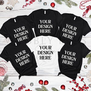 Christmas mockup Bella Canvas 3001 multiple Family Christmas tshirt flat lay Mock Up Family t-shirt mockup Bella Canvas group xmas mockup