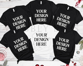 Christmas mockup Bella Canvas 3001 multiple Family Christmas tshirt flat lay Mock Up Family t-shirt mockup Bella Canvas group xmas mockup