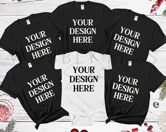 Julmodell Gildan 64000 flera familjejult-t-shirts platt lay Modell familjet-t-shirtmodell Gildan grupp jul barn t-shirtmodell