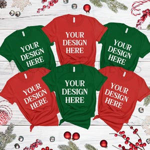 Christmas mockup Bella Canvas 3001 multiple Family Christmas tshirt flat lay Mock Up Family t-shirt mockup Bella Canvas group xmas mockup