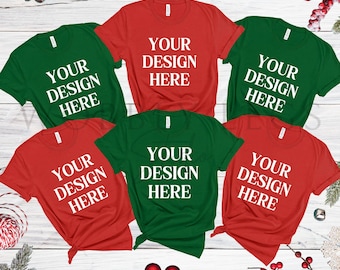 Christmas mockup Bella Canvas 3001 multiple Family Christmas tshirt flat lay Mock Up Family t-shirt mockup Bella Canvas group xmas mockup