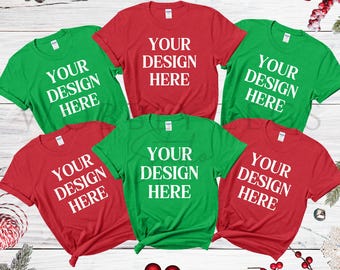 Julmodell Gildan 64000 flera familjejult-t-shirts platt lay Modell familjet-t-shirtmodell Gildan grupp jul barn t-shirtmodell